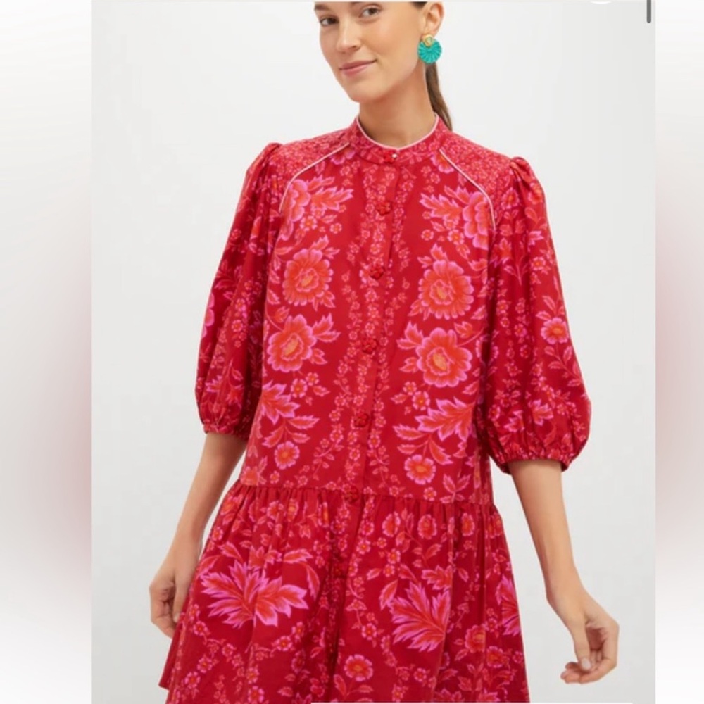 FARM Rio Floral Red Puff-Sleeve Dress NWOT - Picture 13 of 15